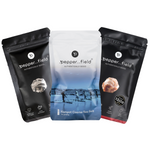 Set: Black and red Kampot pepper, coarse-grained Kampot salt