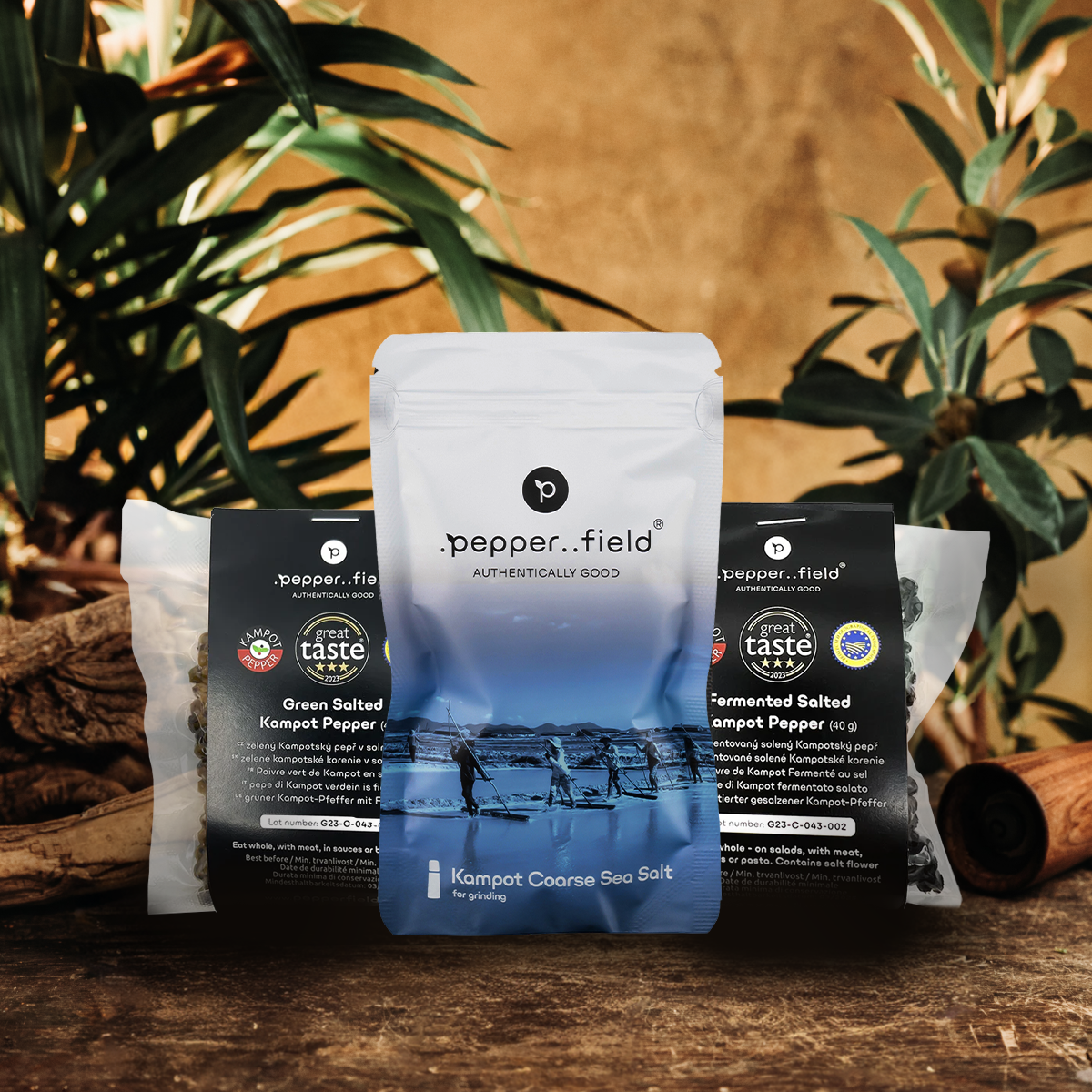 Set: Fermented and green Kampot  pepper, coarse-grained Kampot salt 