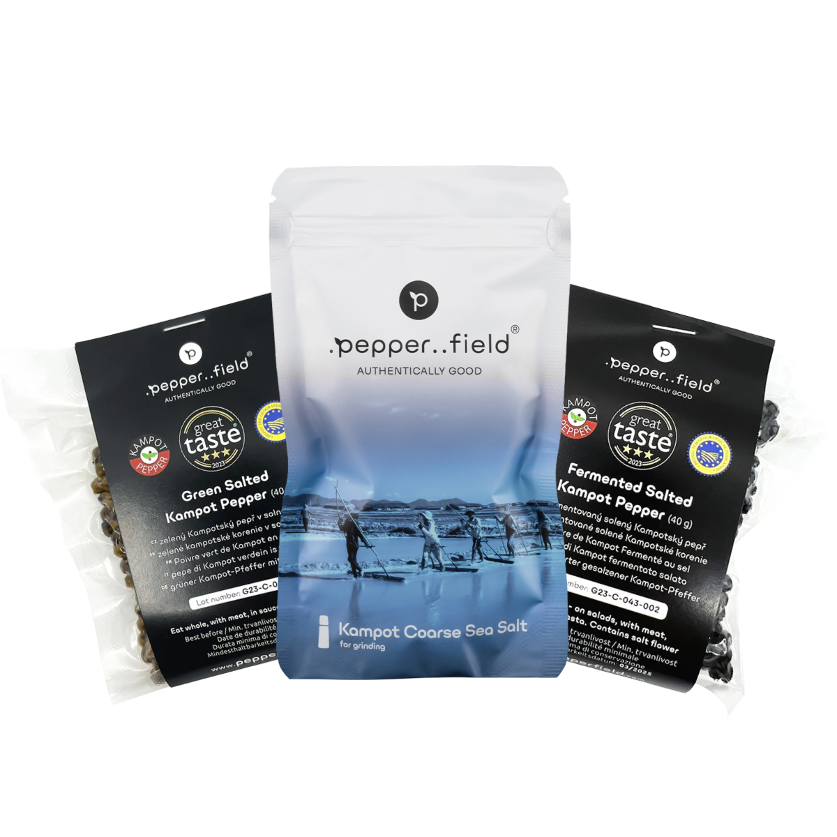 Set: Fermented and green Kampot  pepper, coarse-grained Kampot salt 