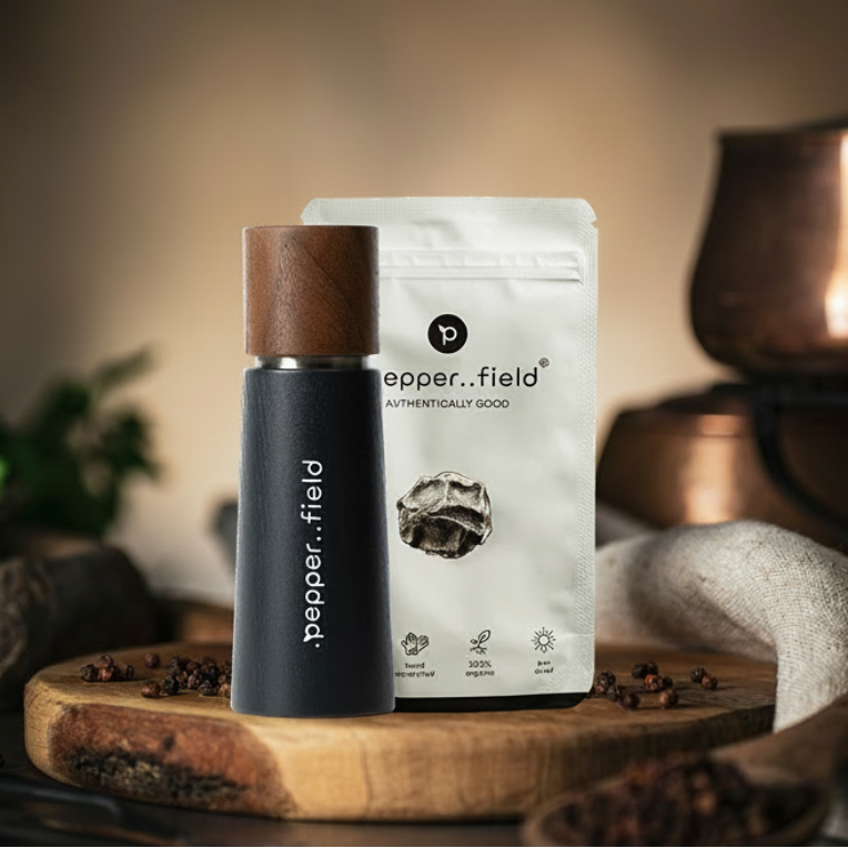 Dark gray Grinder .pepper..field original + black Kampot  pepper (20 g) 