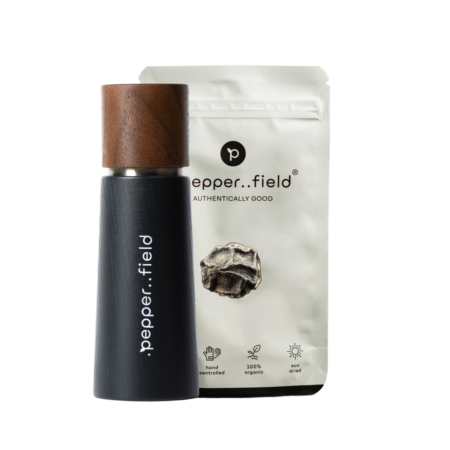 Dark gray Grinder .pepper..field original + black Kampot  pepper (20 g) 