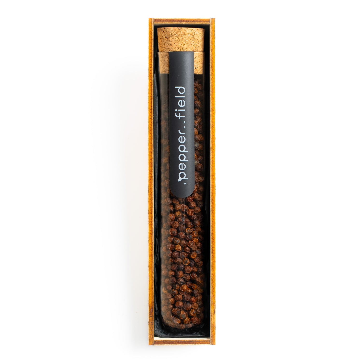 Large test tube with red Kampot pepper in a gift box 