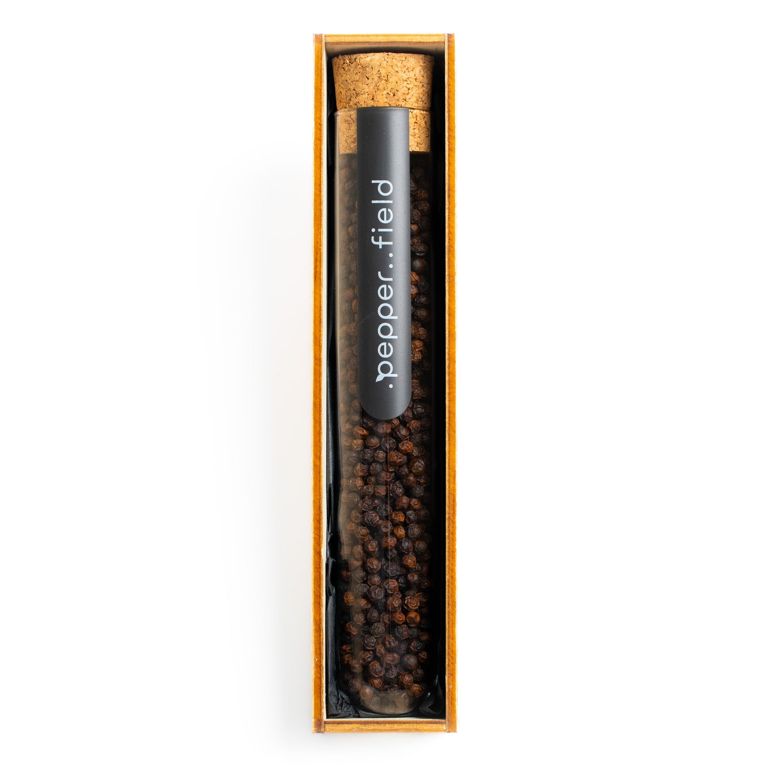 Large test tube with dark red Kampot pepper in a gift box 
