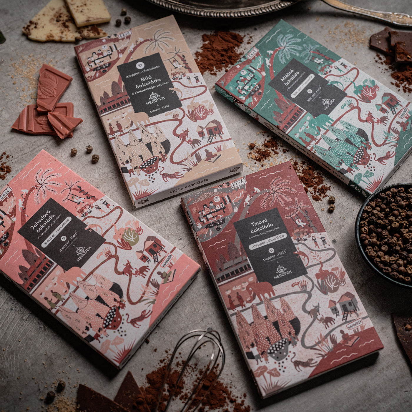 Advantageous set of 4 chocolates with Kampot  pepper – .pepper..chocolate (4× 50 g) 