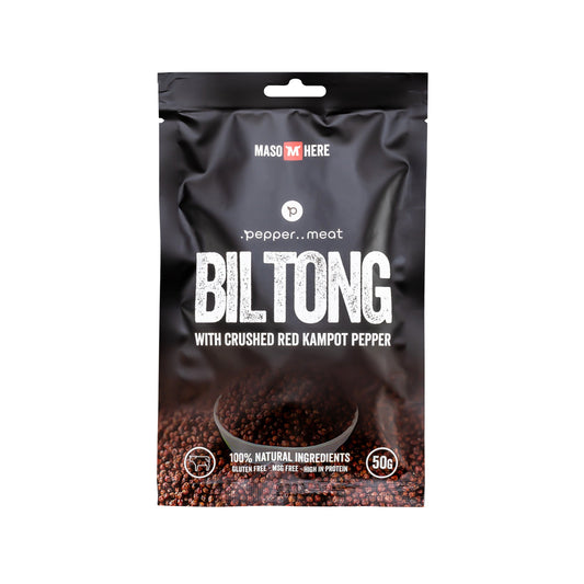 Tørret kød BILTONG med knust rød Kampot-peber - 50g